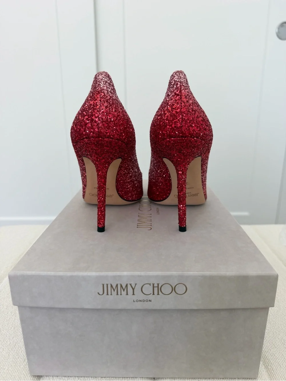 Jimmy Choo Love 100 Women's Glitter Gradient Pumps - Red/Pink - Picture 5 of 7